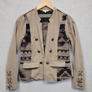MYSTREE Womens S Brown Southwestern Aztec Tapestry Jacket Blazer Cottagecore